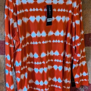 Jones New York Orange and White Tie-Dye Top
